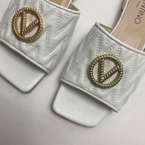 VALENTINO Afrodite Logo Quilted Leather Slip-on Sandals Size 7